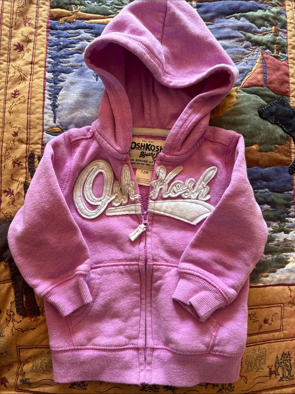 OshKosh B'gosh Lavender Pink Hooded Zip Sweatshirt with Logo Applique